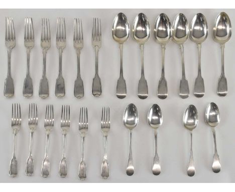 JOSEPH &amp; ALBERT SAVORY; a set of six Victorian hallmarked silver tablespoons, London 1839, six Victorian hallmarked silve