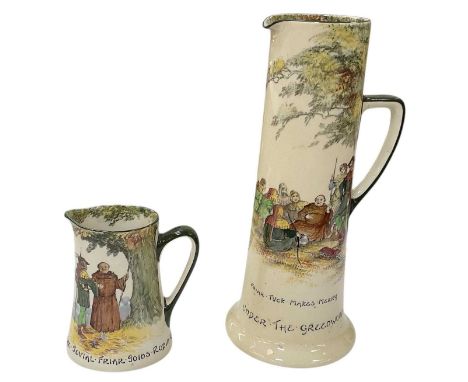 ROYAL DOULTON; a large Series ware jug, 'Under the Greenwood Tree', 'Friar Tuck Makes Merry', height 39cm, and a matching 'Un