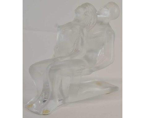LALIQUE; a French frosted glass figure of lady and gentleman in kneeling position, height approx 14.5cm.