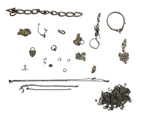 A quantity of assorted scrap white metal and 925 hallmarked silver, including bracelet section, coin mounts, padlock clasp, n