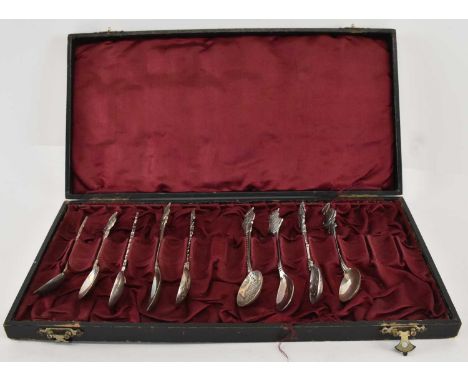 A Dutch 835 grade hallmarked silver teaspoon, 'Zuid Beveland', and eight further white metal teaspoons, combined approx 3.1oz