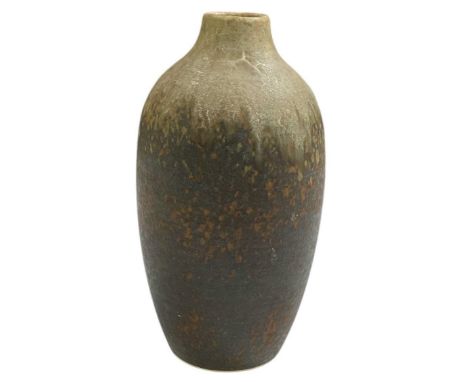 RUSKIN; a cylindrical vase of shouldered form, height 25cm.