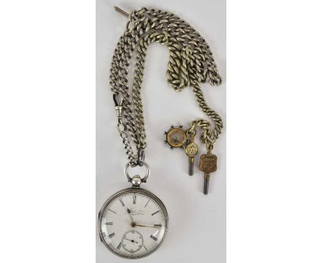 RUSSELL'S LTD, LONDON; a silver cased open face pocket watch, the white enamel dial set with Roman numerals, outer minute tra