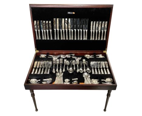 WEBBER &amp; HILL LTD; a cased twelve setting Ancestor plated canteen of cutlery, including twelve table forks, twelve desser