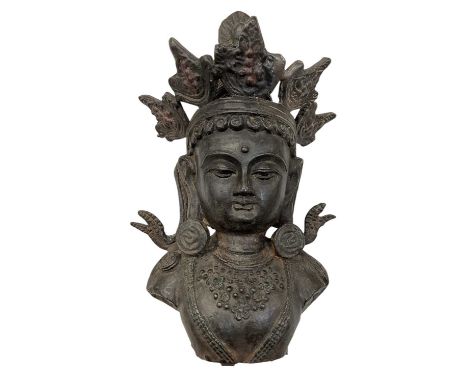 A 19th century bronze portrait bust, possibly Nepalese, possibly the Mask of Tara, height 21.5cm.