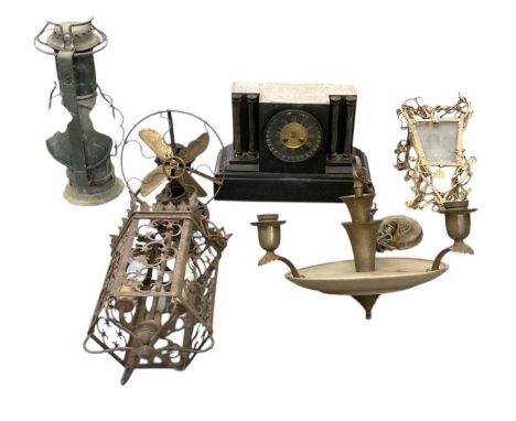SIR JOHN BENNETT LTD; a late 19th century French slate mantel clock (lacking top), height 26cm, width 39cm, an early 20th cen