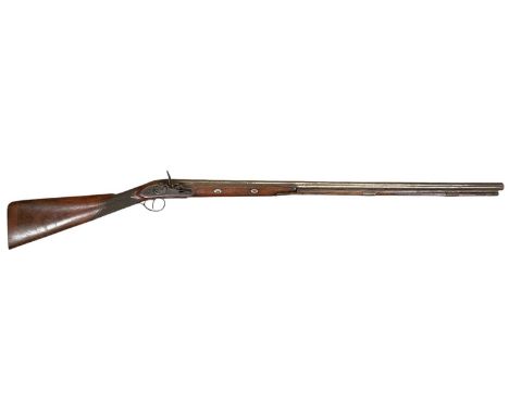 A 19th century flintlock musket rifle, the top of the barrel inscribed 'Wood York', length of barrel 85cm, overall length 124