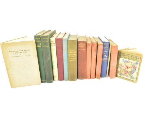 A collection of vintage books relating to wild flowers, the Lake District and Lakeland, trees, a landscape drawing, etc, titl