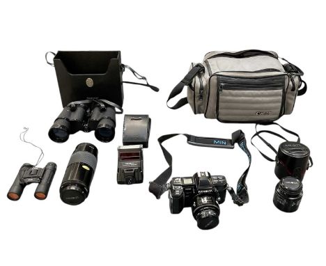 MINOLTA; a 7000AF camera, with Proquality 49mm lens, also a cased Minolta 49mm UV lens, instruction manuals, flash, further M