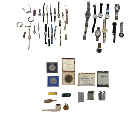 A quantity of lady's and gentleman's wristwatches, and a group of various collectables including four lighters, one made from