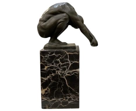 A modern cold cast bronze figure of a diver, with foundry stamp 'J.B. Deposee, bronze garanti, Paris', raised on square black