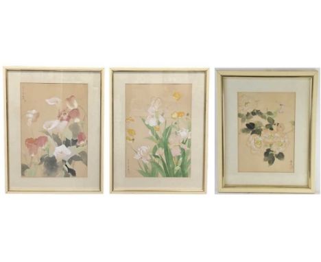 HARUYO MORITA (born 1945); gouache and watercolour, still life of flowers, signed lower left, 65 x 45cm, a watercolour and go