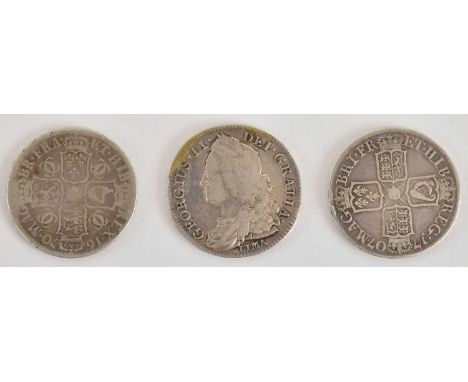 A Charles II 1670 half crown, diameter 3.1cm, approx 13.7g, a George II 1745 half crown, diameter 3.3cm, approx 14.6g, and a 