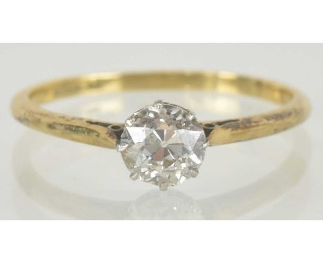 An 18ct gold diamond solitaire ring, the cut diamond approx 0.7ct, size Q, approx 2g.