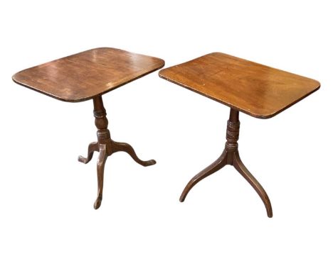 Two 19th century mahogany rectangular tilt-top tripod tables, tops 65 x 56cm and 66 x 48cm (2).