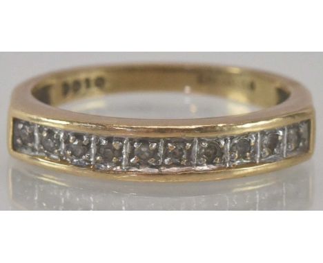A 9ct yellow gold diamond half eternity ring, size M, approx weight 2.3g.