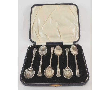LEE &amp; WIGFULL; a cased set of six George VI hallmarked silver coffee spoons, Sheffield 1936, combined approx 1.85ozt/58.2