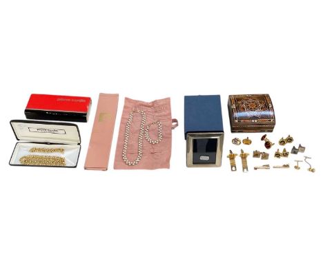 PIERRE CARDIN; a gold plated necklace, length approx 45cm, with matching bracelet, length approx 18cm, a simulated pearl neck