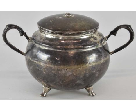HECHO A MANO; a Chilean 900 grade silver twin handled lidded sugar bowl (lacking finial), height approx 7cm, width 13.5cm, we