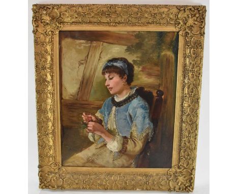 UNATTRIBUTED; a 19th century British School oil on canvas, portrait of seated young lady, 59.5 x 49cm, gilt framed.Condition 
