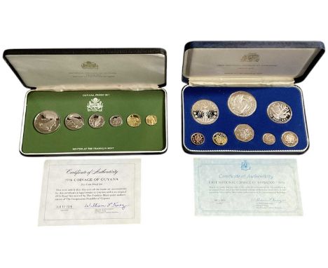 FRANKLIN MINT; a cased proof six coin 1976 Coinage of Guyana set, with certificate of authenticity, and a Franklin Mint First