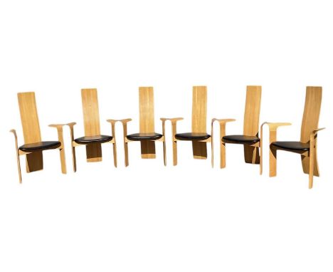 VAN DEN BERGHE PAUVERS; a set of six Belgian contemporary 'Iris' dining chairs, height 122cm, width 70cm (6).