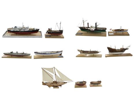A modern kit built 1:100 scale boat, 'Paddle Tug Anglia', mounted on modern wooden plinth base, length of boat 45cm, base 46 