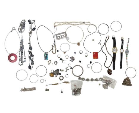 Various vintage and modern costume jewellery including earrings, bracelets, watches, etc.