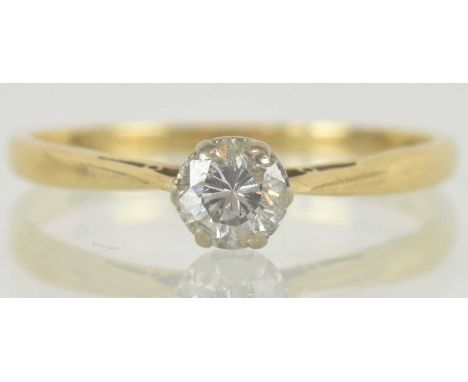An 18ct gold diamond solitaire ring in four claw setting, stated carat weight on shank approx 0.41ct, size Q, approx 2.1g.