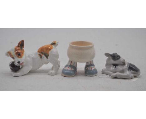 A Royal Doulton model of a puppy 7cm high, together with a Danish model of a calf, and a Carltonware eggcup (3)