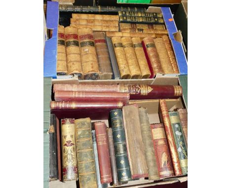 Four boxes of mixed leather bound books to include Picturesque Europe, volumes I-V, Cassell, Petter, Galpin &amp; Co, circa 1