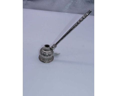 A mid 20th century eastern white metal clad smoking pipe, height 28cm