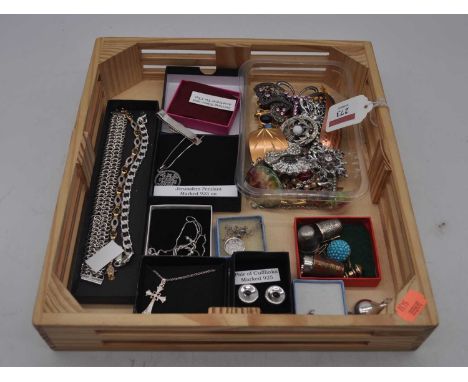 A collection of miscellaneous costume and other jewellery to include a gentleman's sterling silver and amethyst set tie clip,