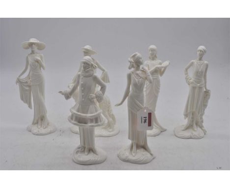 A collection of six Royal Worcester 1920s Vogue Collection figures, the largest 22cm high
