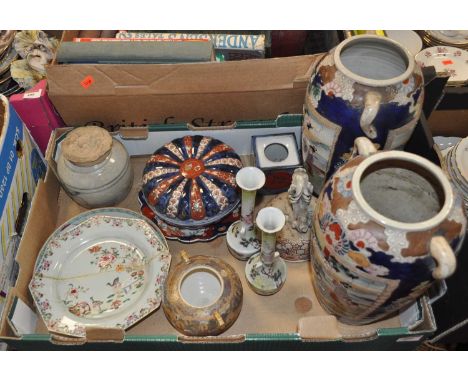 A collection of 18th century and later Asian ceramics to include a Chinese export porcelain plate, a Japanese Satsuma jar, an