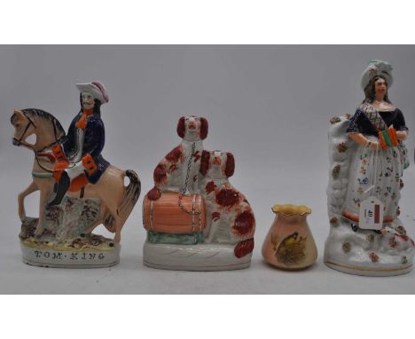 A collection of three Victorian Staffordshire earthenware figures, largest 31cm high, together with a Royal Worcester vase, h