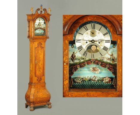 A late 18th century longcase clock, with automaton movement by Jan B. Bryhoff, Amsterdam, walnut and marquetry case, with sil