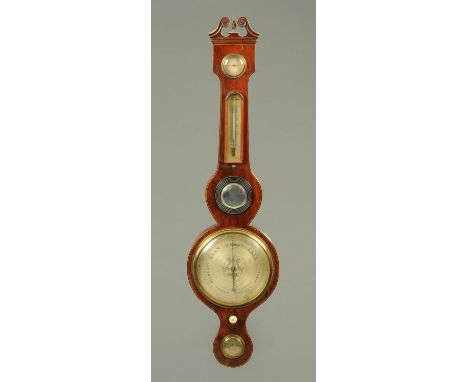 A George III mahogany banjo barometer, by Bianchi, Bristol.  