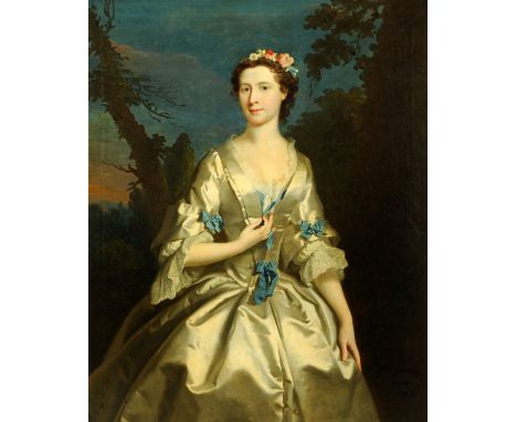 Joseph Highmore (1692-1780), oil on canvas, Duchess of Argyll 1743 (or possibly 1748), three quarter length in oyster satin d