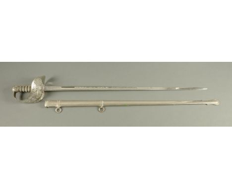 A George V Army dress sword, by Wilkinson Sword Co. Ltd. and in plated scabbard.  Length 102 cm. 