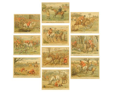 After G.H. Jalland, a set of ten coloured hunting prints. humorous.  Each 23 cm x 32 cm, framed.   