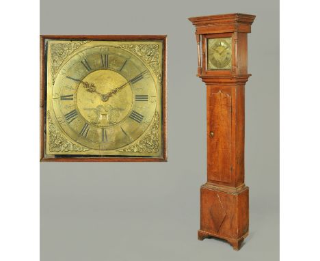 A George III oak longcase clock by W. Shephard of Millom, with thirty hour movement and date aperture, the oak case raised on