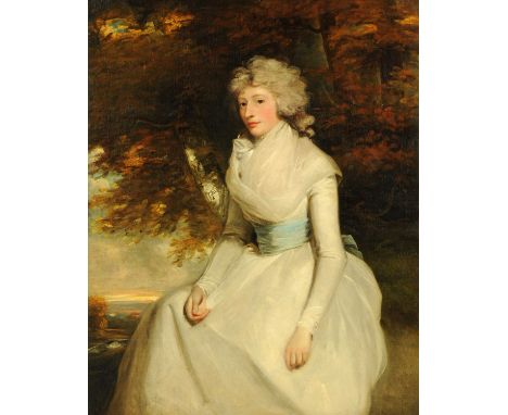 John Hoppner RA (1758-1810), oil painting on canvas, Miss Cecilia Temple circa 1790, seated three quarter length wearing whit