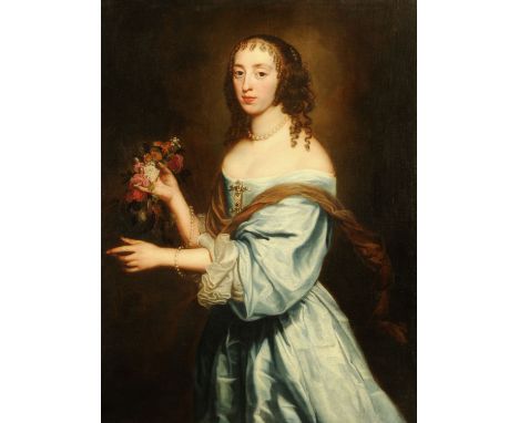 Charles Wautier (fl. 1650-1660) 17th century Dutch School, oil on canvas, portrait of a girl in blue silk dress.  117 cm x 86