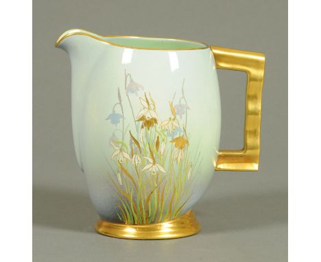 A Carltonware jug, with blue ground and floral pattern, black printed mark.  Height 20 cm.  CONDITION REPORT: In good order g