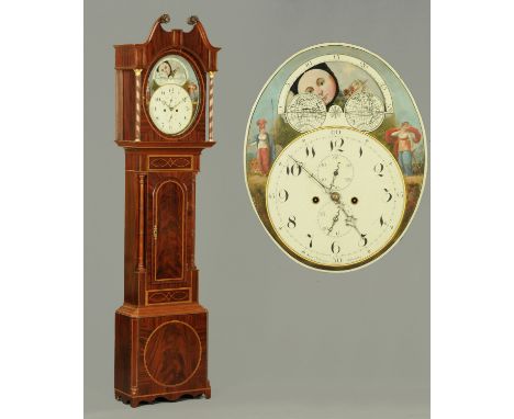 An early 19th century mahogany longcase clock with movement by Samuel Thorpe Abberley, the hood with swans neck pediment abov