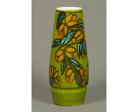 A Poole Pottery vase, with green ground and floral pattern, circa 1960s.  Height 14 cm.  CONDITION REPORT: This vase is in ex