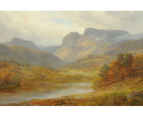William Lakin Turner, oil painting on canvas, "An October Noon, The Langdale Pikes".  29 cm x 44 cm, framed, signed (see illu