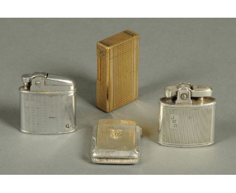 A Vintage Du Pont cigarette lighter, two cigarette lighters and plated Vesta case.  CONDITION REPORT: This is a gas lighter. 