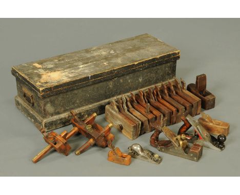 A pine toolbox, and a collection of tools including planes (see illustration).